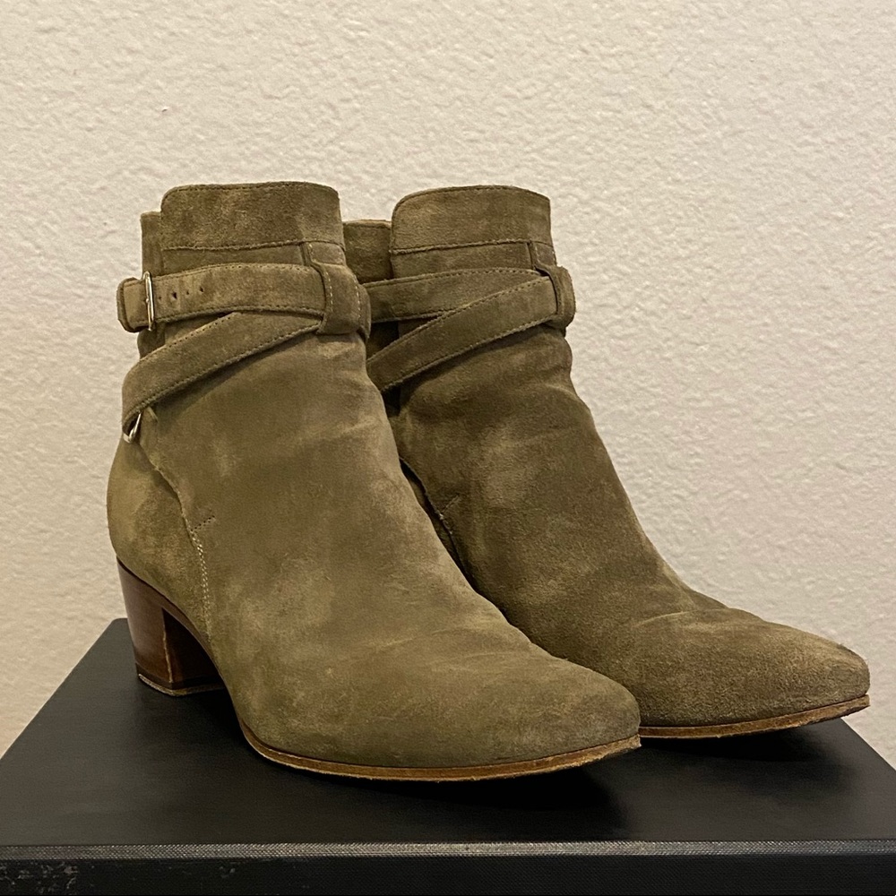 Saint Laurent Jodhpur Bootie in Kaki Beige Suede